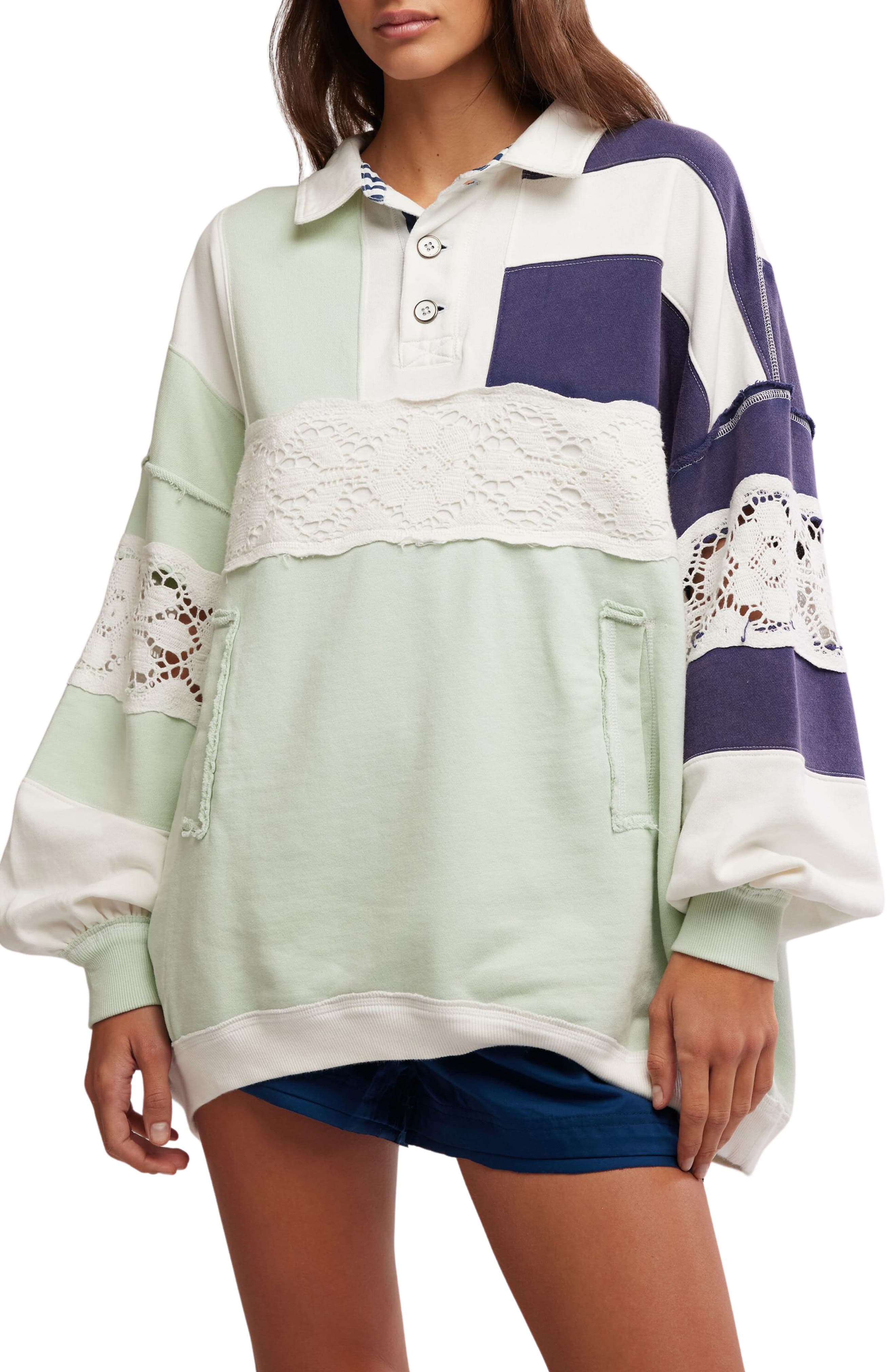 Free People American Dream Lace Accent Colorbock Cotton Rugby Shirt ...