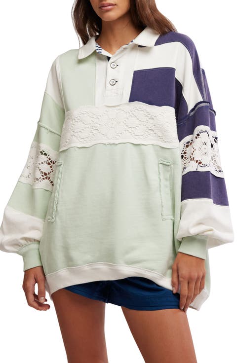 American Dream Lace Accent Colorbock Cotton Rugby Shirt