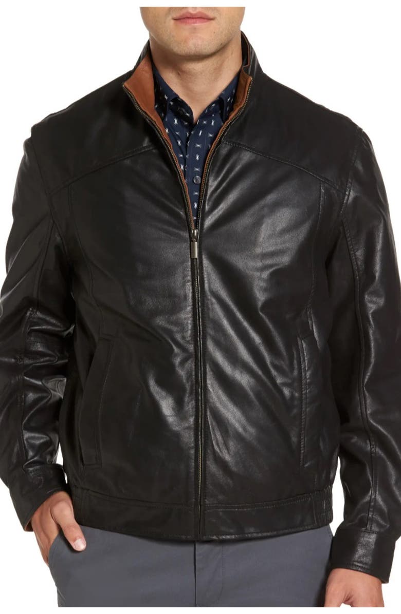 Missani Le Collezioni Contrast Trim Lambskin Leather Jacket, Main, color, Black/Saddle