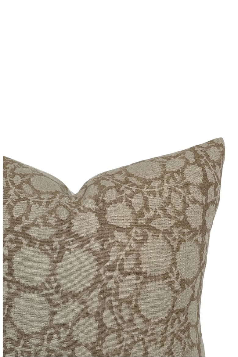 Bowen Soft Brown Floral Handblock Pillow Cover, Alternate, color, Soft Brown