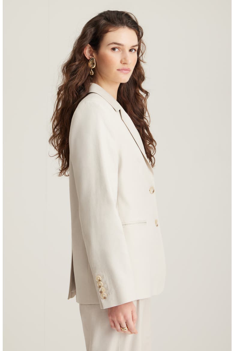 Linen Blend Boyfriend Blazer, Alternate, color, BEIGE SCROLL