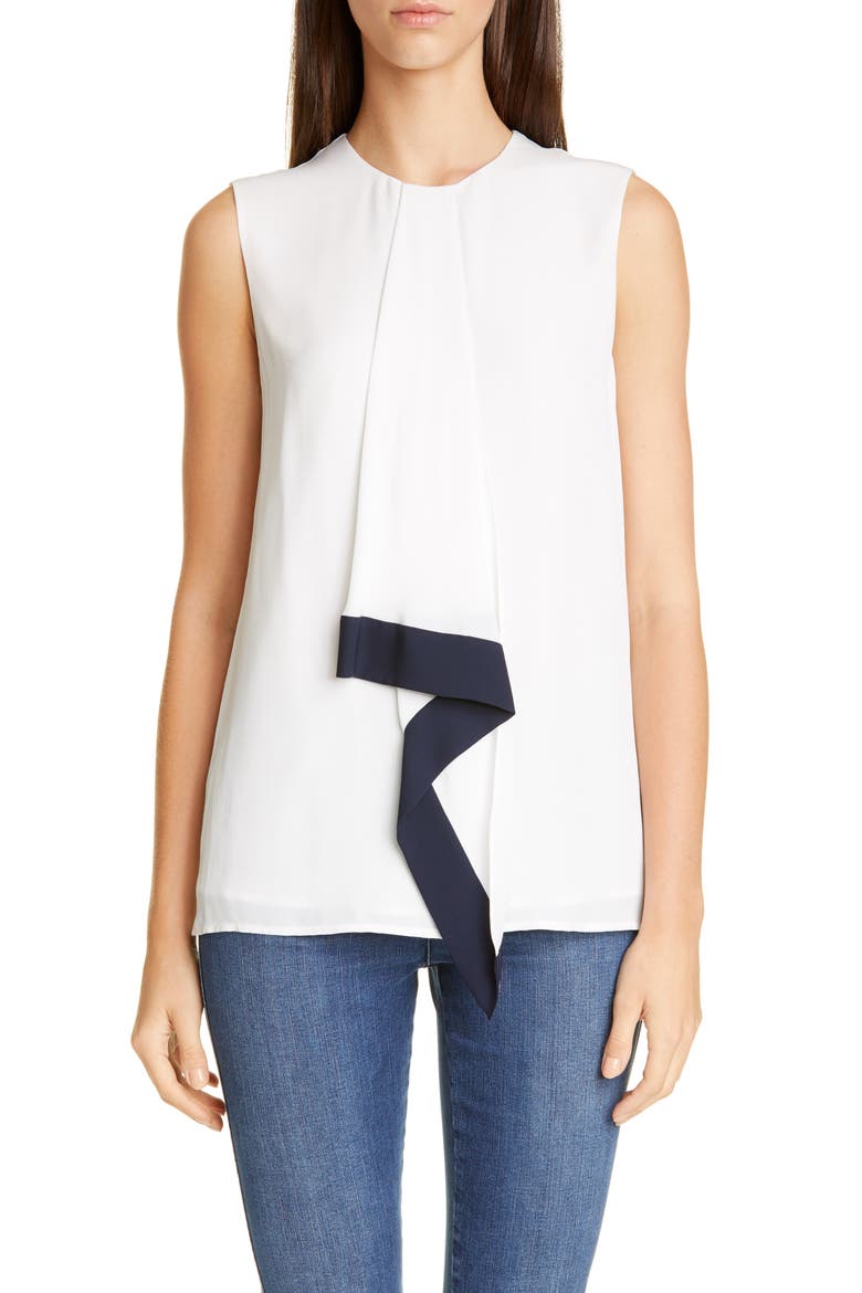 Silk Georgette Sleeveless Blouse, Main, color, WHITE/ NAVY