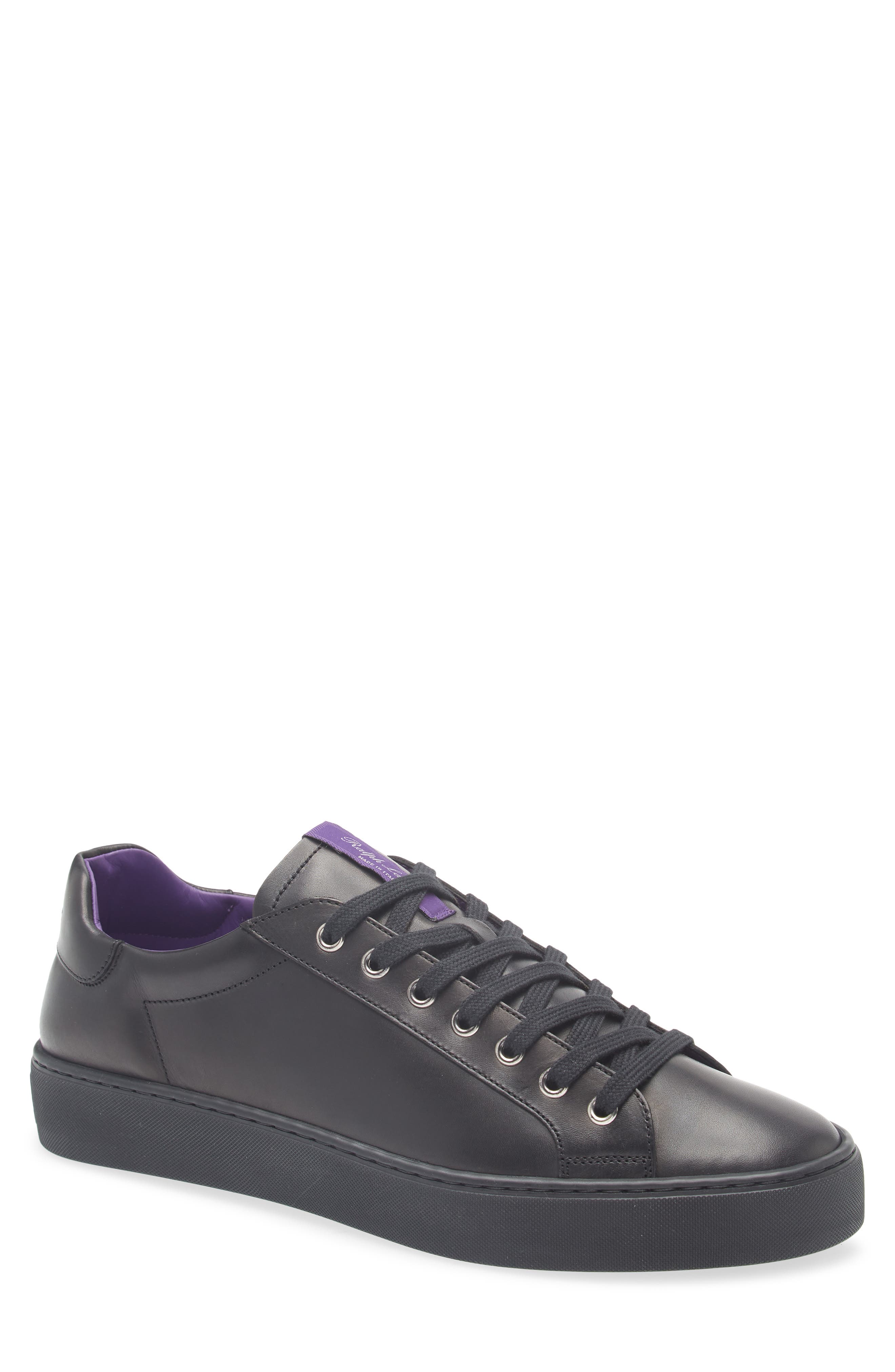 Ralph Lauren Purple Label Severn Calfskin Leather Sneaker, Main, color, Black