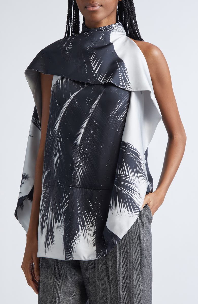 FERRAGAMO Trinidad Print Asymmetric Silk Twill Blouse, Alternate, color, Gold Fox