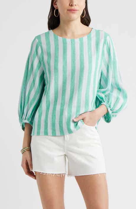 Balloon Sleeve Linen Blend Top