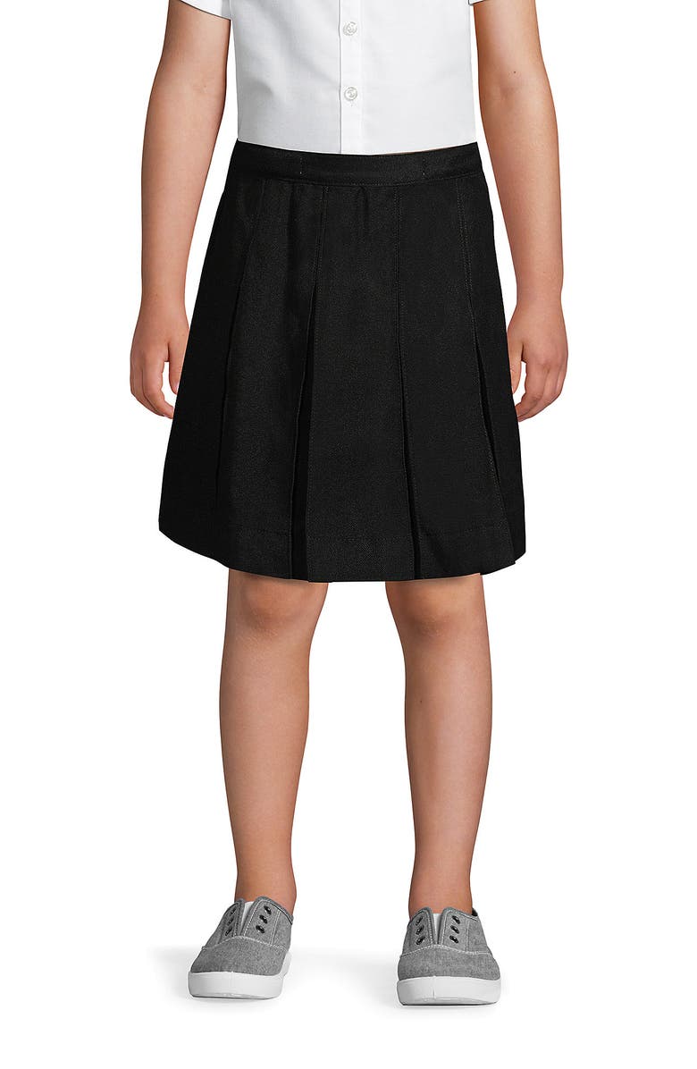 Lands' End School Uniform Girls Solid Box Pleat Skirt Top of Knee, Main, color, Black