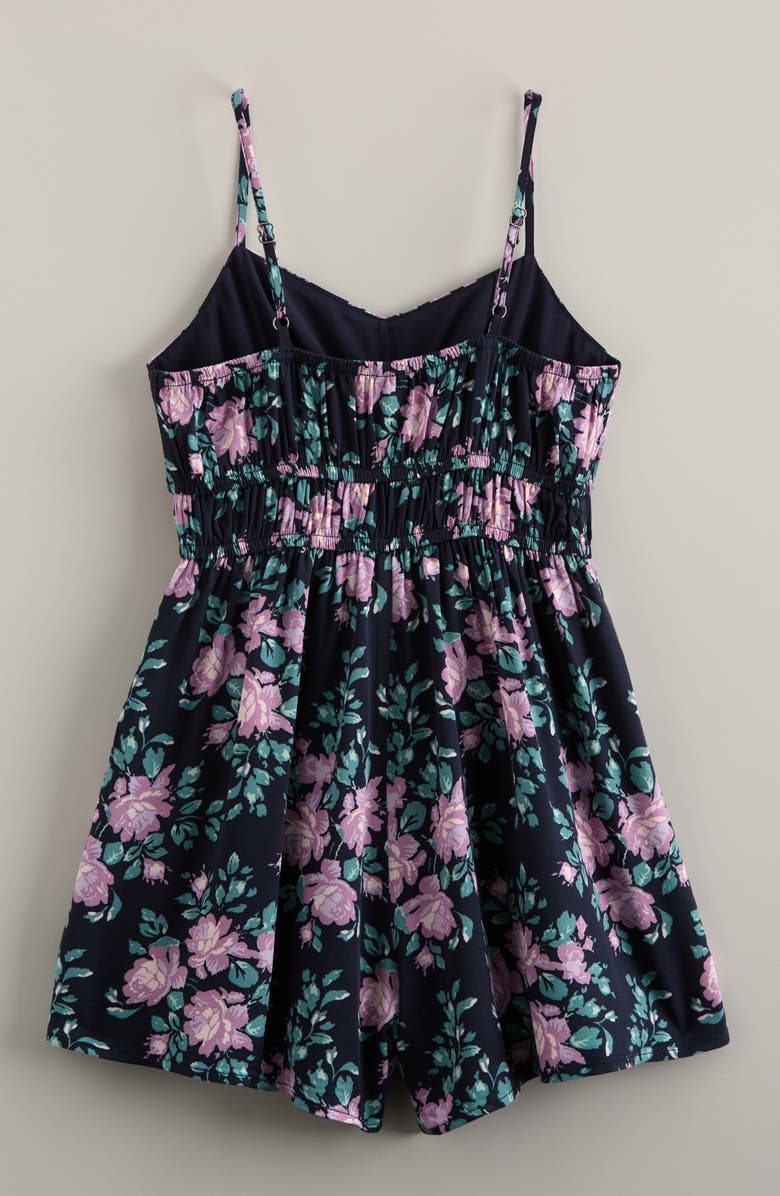 Treasure & Bond Kids' Bow Front Romper, Alternate, color, Navy Medieval Multi Bouquet