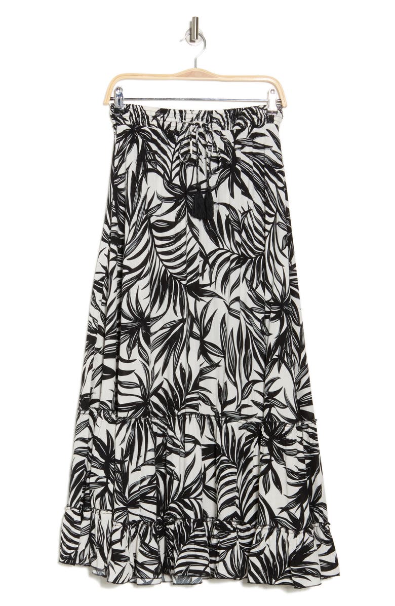 T Tahari Print Skirt, Alternate, color, Black/ Ivory Palm Leaf Print