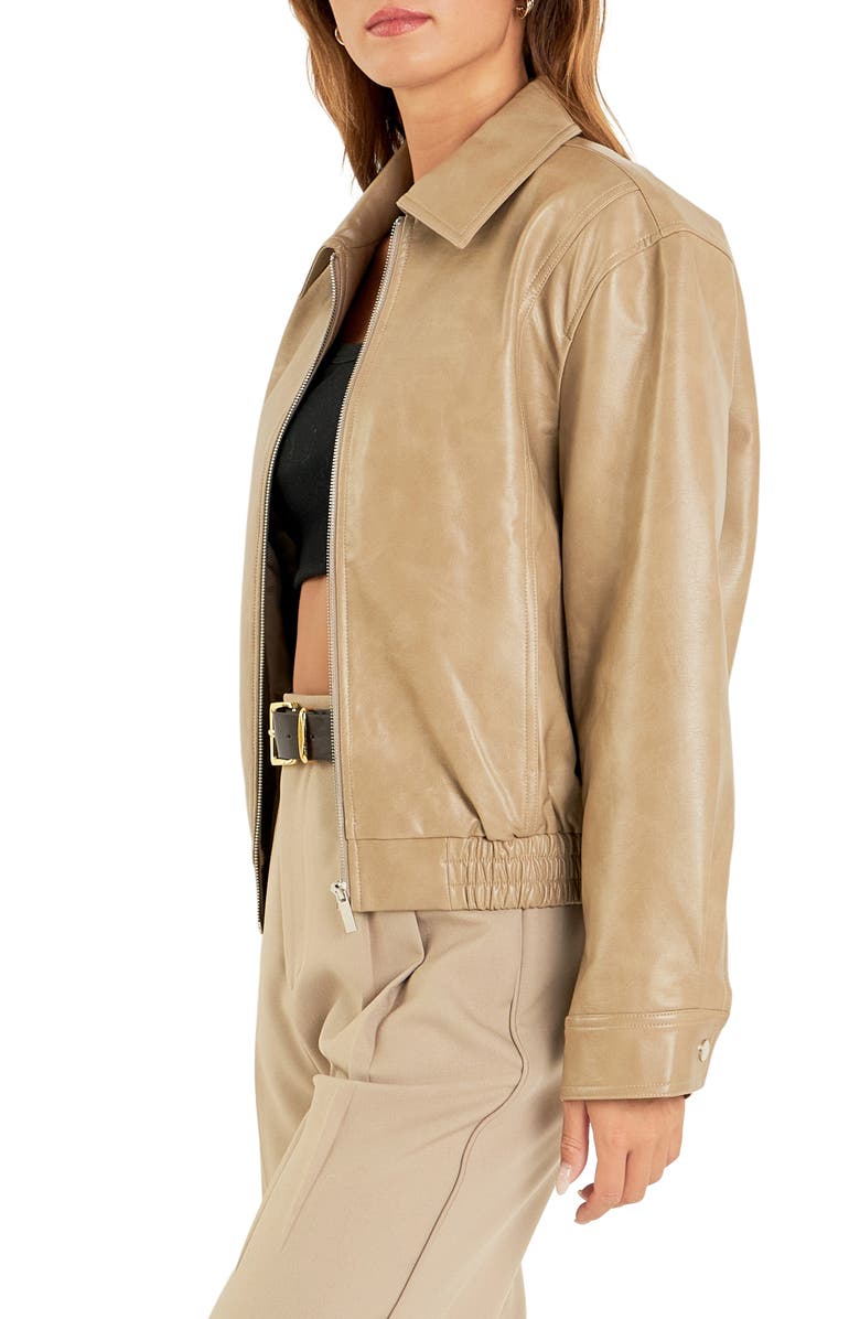 Grey Lab Crop Faux Leather Jacket, Alternate, color, Camel