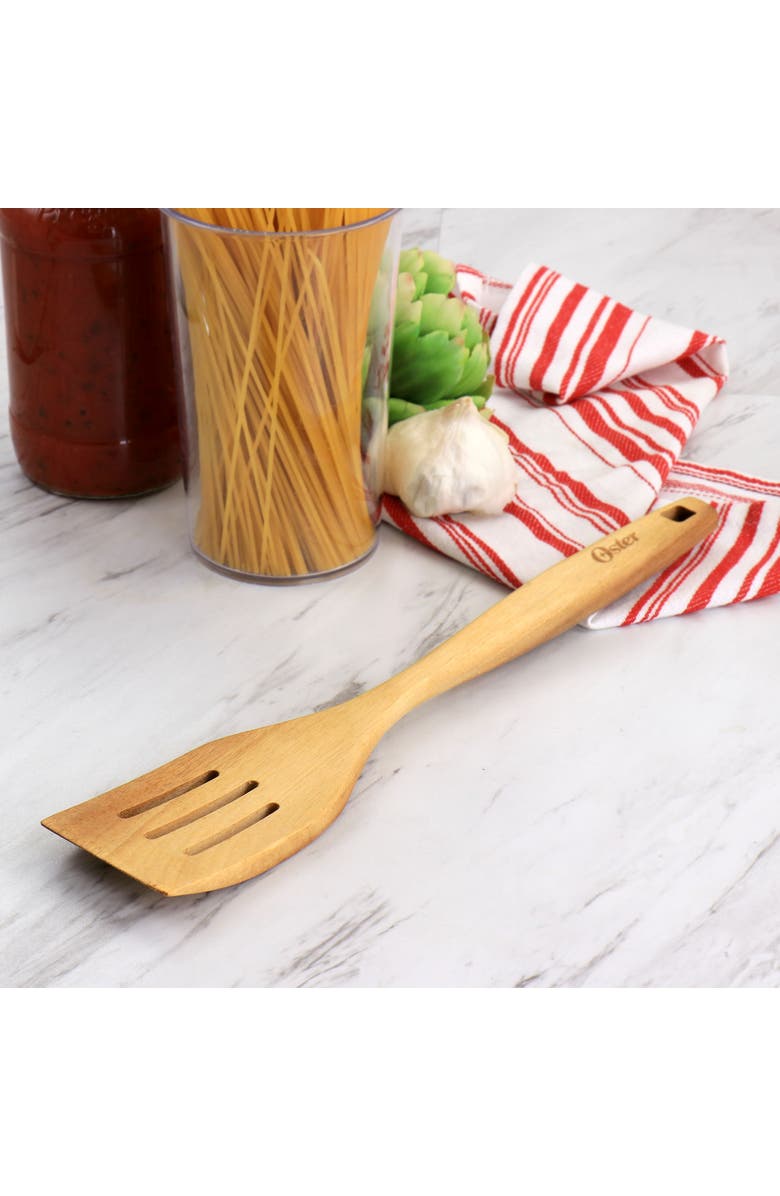 OSTER Acacia Wood Slotted Turner Cooking Utensil, Alternate, color, Light Brown
