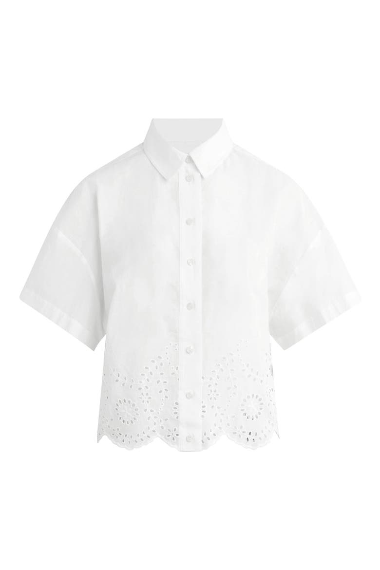 The Eyelet Short Sleeve Crop Shirt, Alternate, color, WHITE
