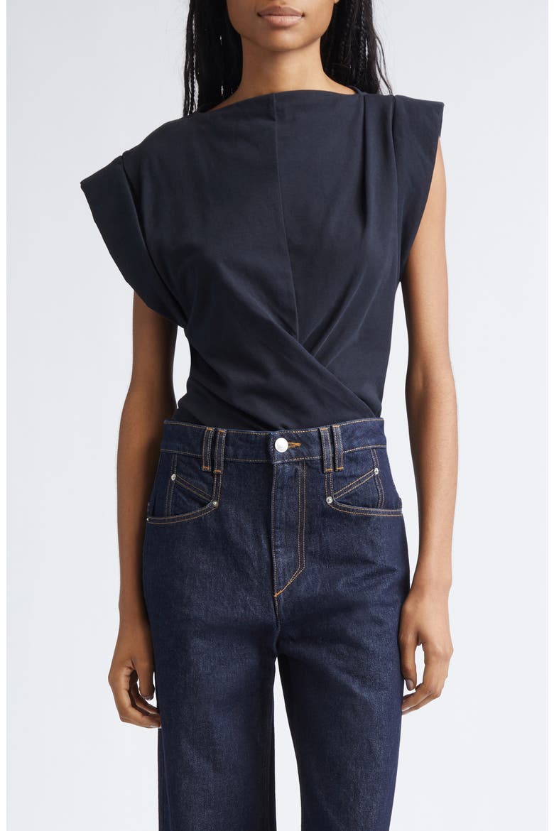 Maisan Draped Asymmetric Cotton T-Shirt, Main, color, BLACK