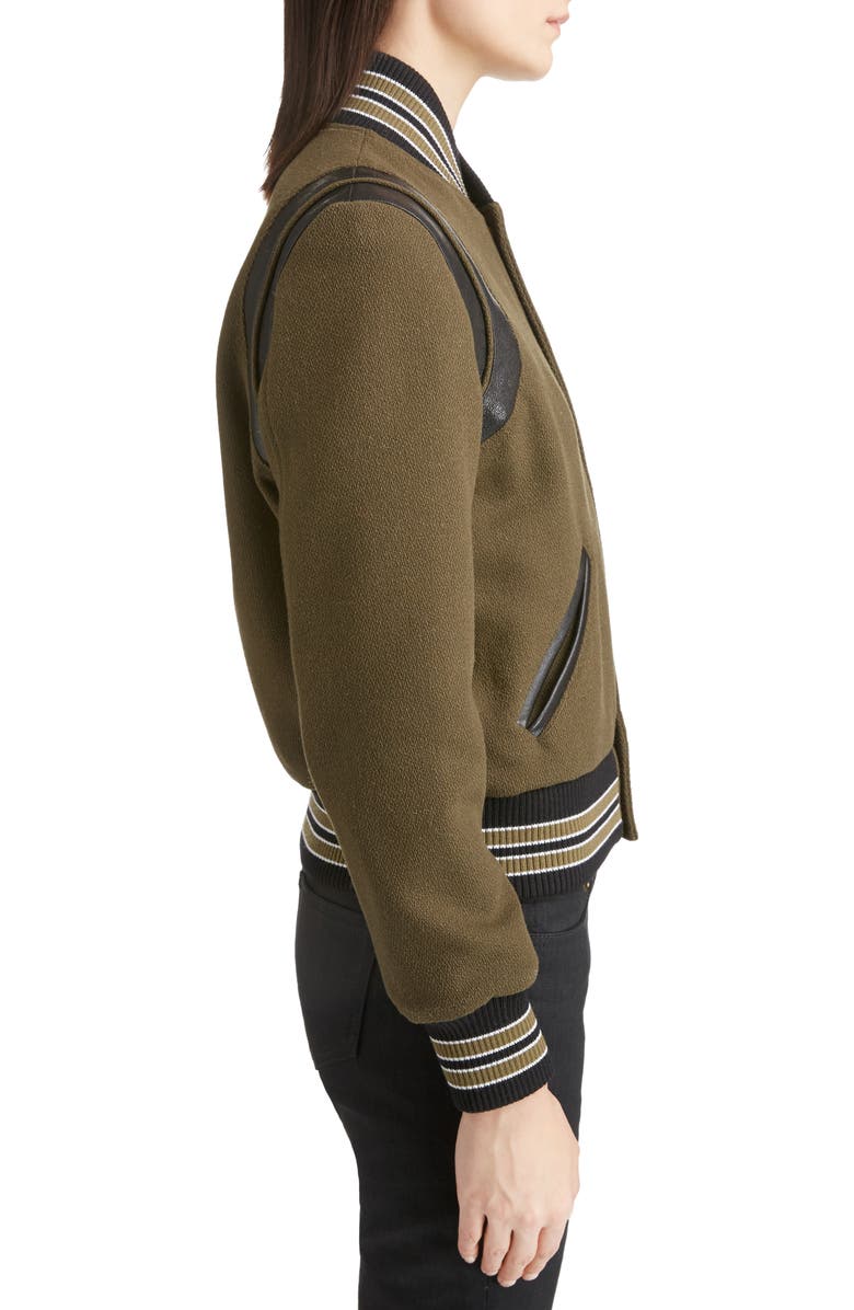 Saint Laurent Leather Trim Classic Teddy Jacket, Alternate, color, 