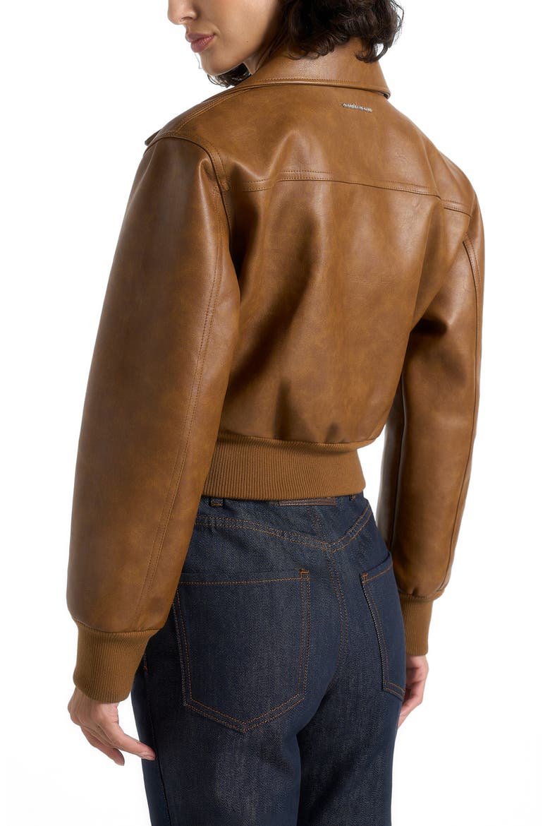 Cosette Vintage Leather Lapel Bomber Jacket, Alternate, color, Brown