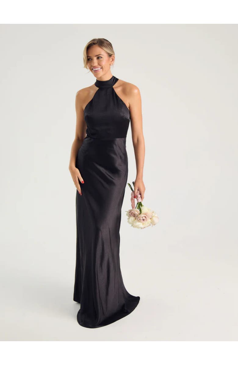 Six Stories Halter Neck Satin Bridesmaid Dress, Main, color, Black