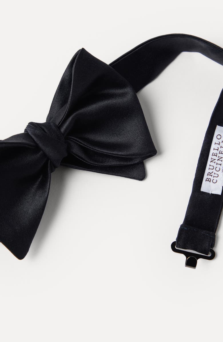 Brunello Cucinelli Cotton and silk satin bow tie, Alternate, color, Night