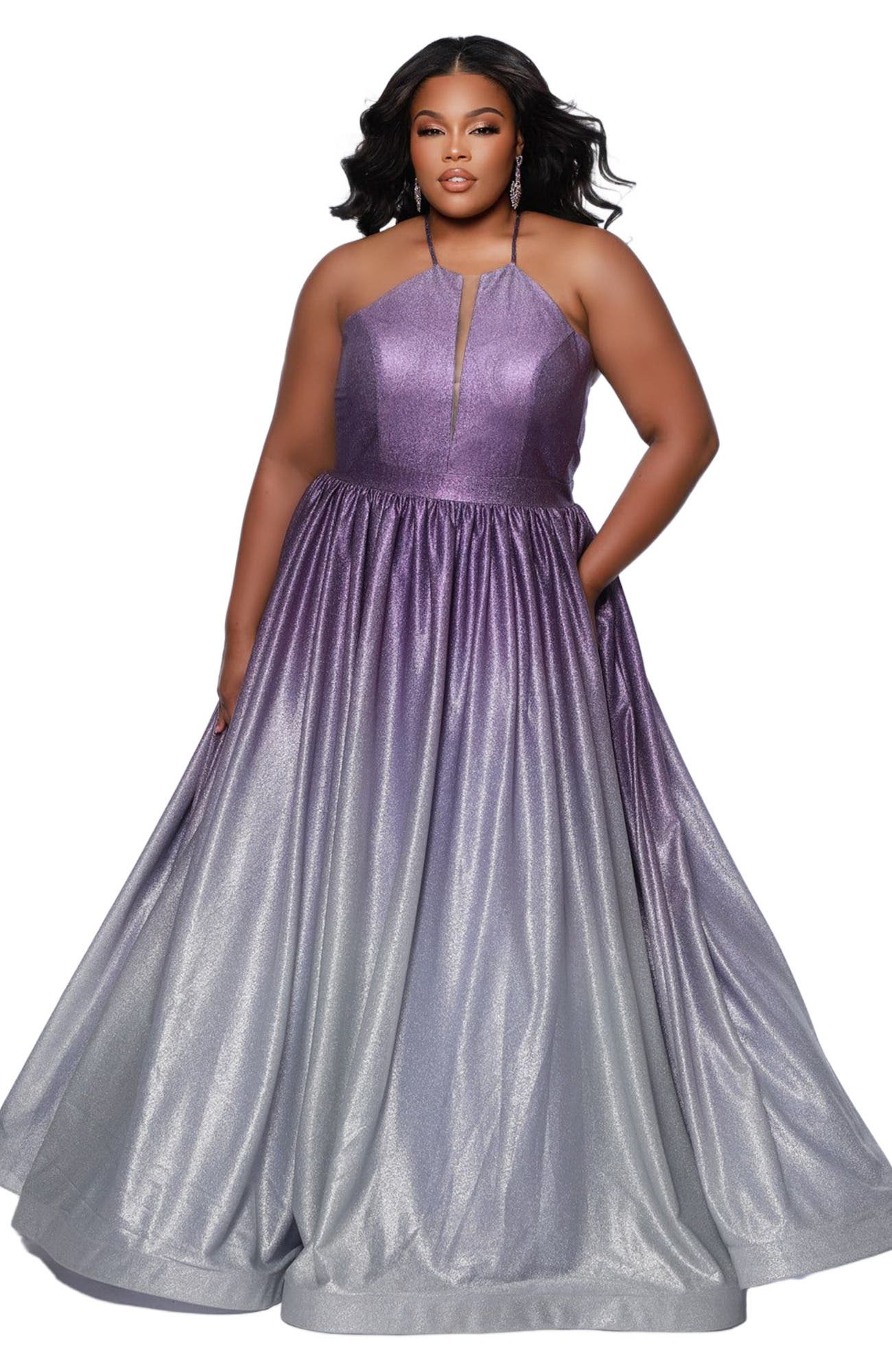 Halter Neck A-Line Plus Size Formal Gown - image 3