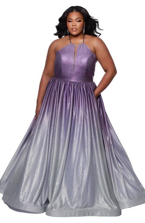 Halter Neck A-Line Plus Size Formal Gown