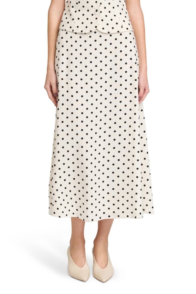 Blaire Dot Linen Blend Midi Skirt, Main, color, IVORY POLKA DOT