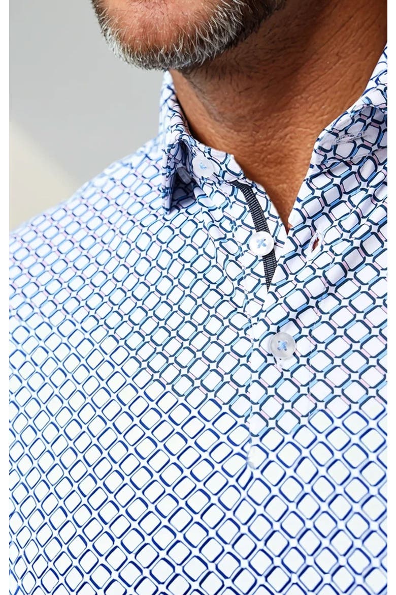 Geo Print Techno Stretch Polo, Alternate, color, White