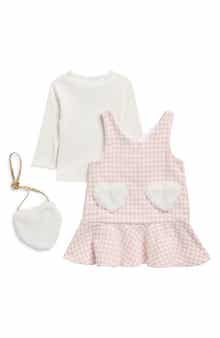 BLUEBERRY Kids' Houndstooth Knit Jumper, Ribbed Top & Handbag Set