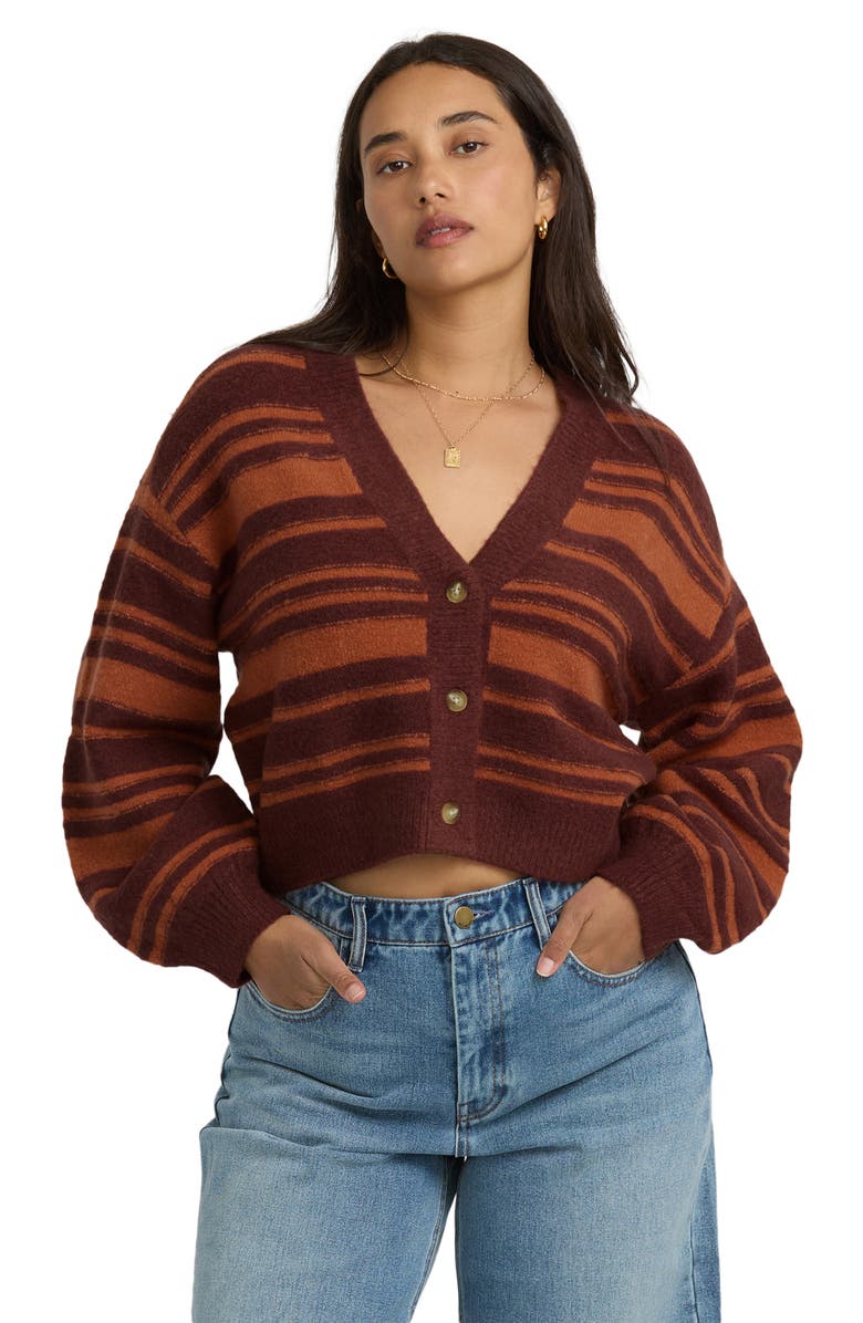 Billabong Something About It Stripe Crop Cardigan, Alternate, color, Pinkie