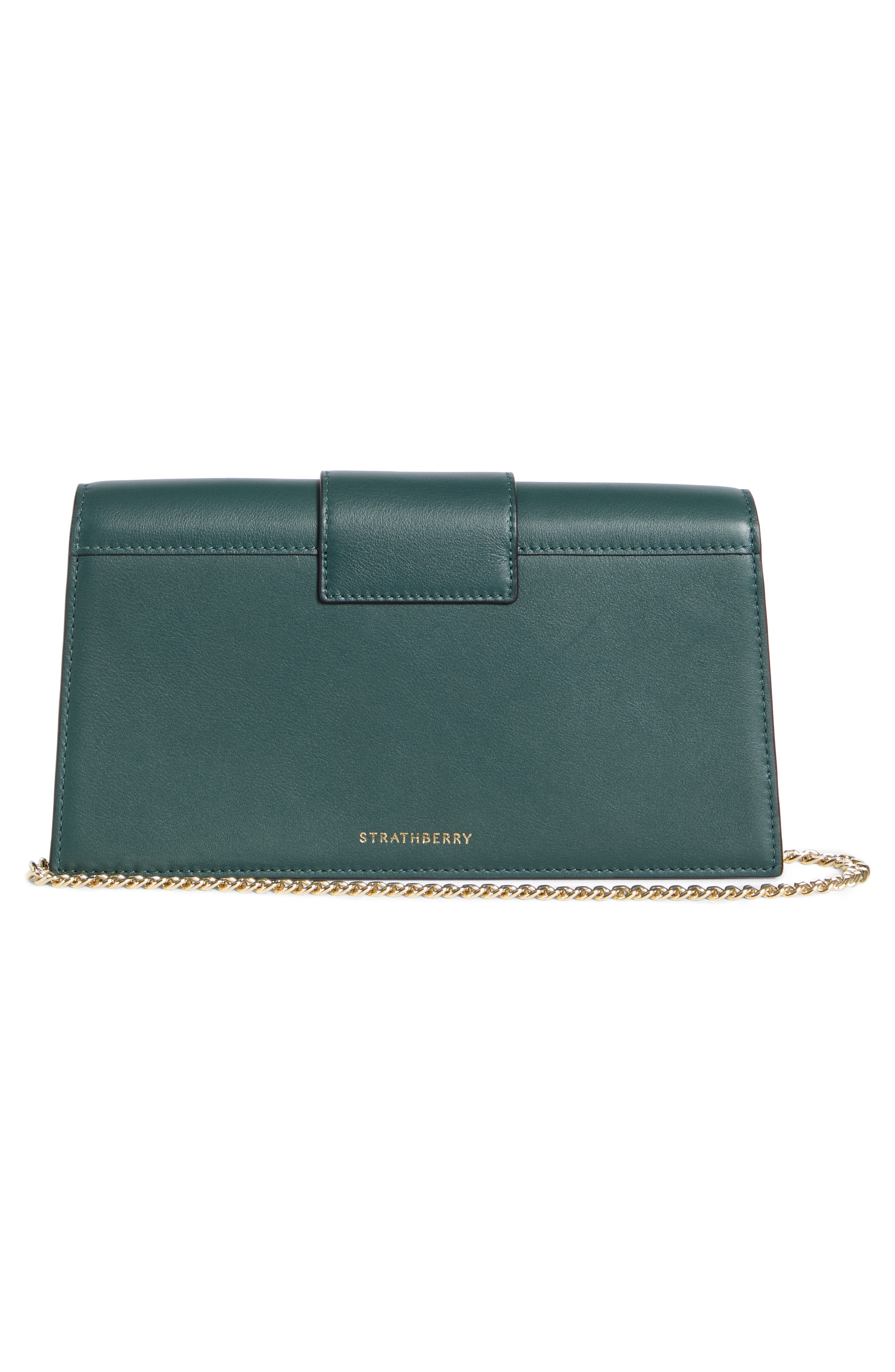 Strathberry Mini Crescent Leather Clutch, Alternate, color, Bottle Green