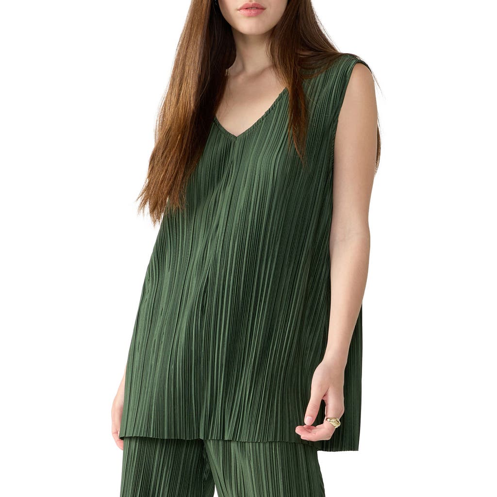 Sanctuary Plissé V-neck Tunic Top In Kombu Green