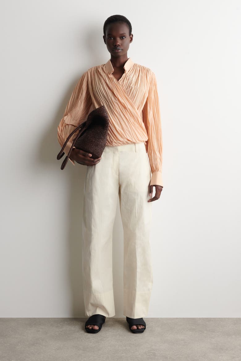 Crinkled Wrap-over Blouse, Alternate, color, BEIGE