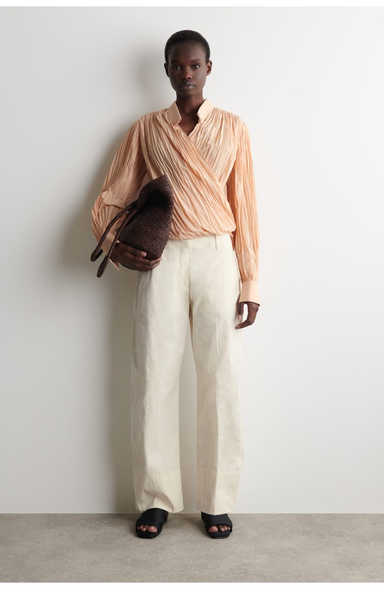 COS Crinkled Wrap-over Blouse, Alternate, color, Beige