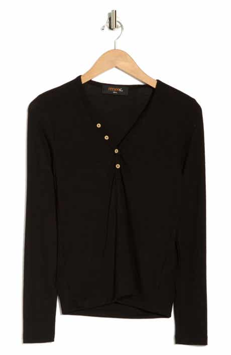 Renee C V-Neck Long Sleeve Crop Henley Top