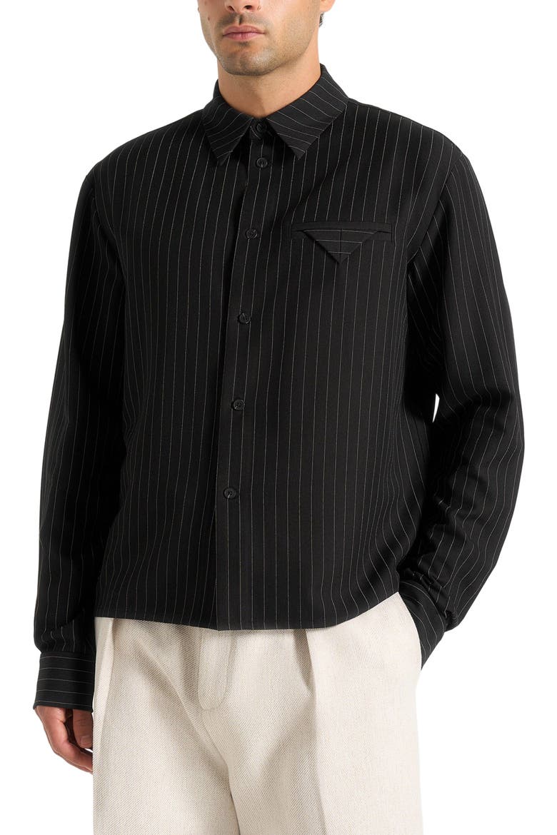 Arlo Pinstripe Cropped Long Sleeve Shirt, Alternate, color, Black