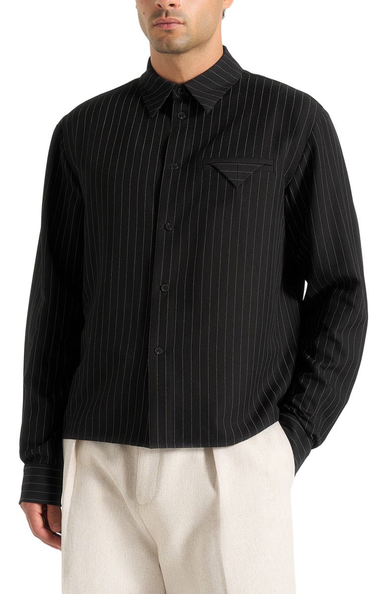 Manière De Voir Arlo Pinstripe Cropped Long Sleeve Shirt, Alternate, color, Black