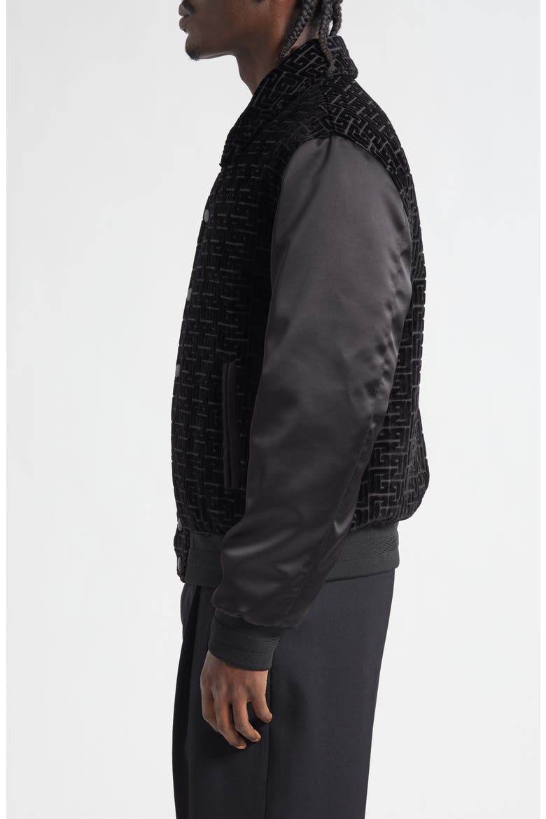 Monogram Velvet & Satin Bomber Jacket, Alternate, color, EAP BLACK/ BLACK