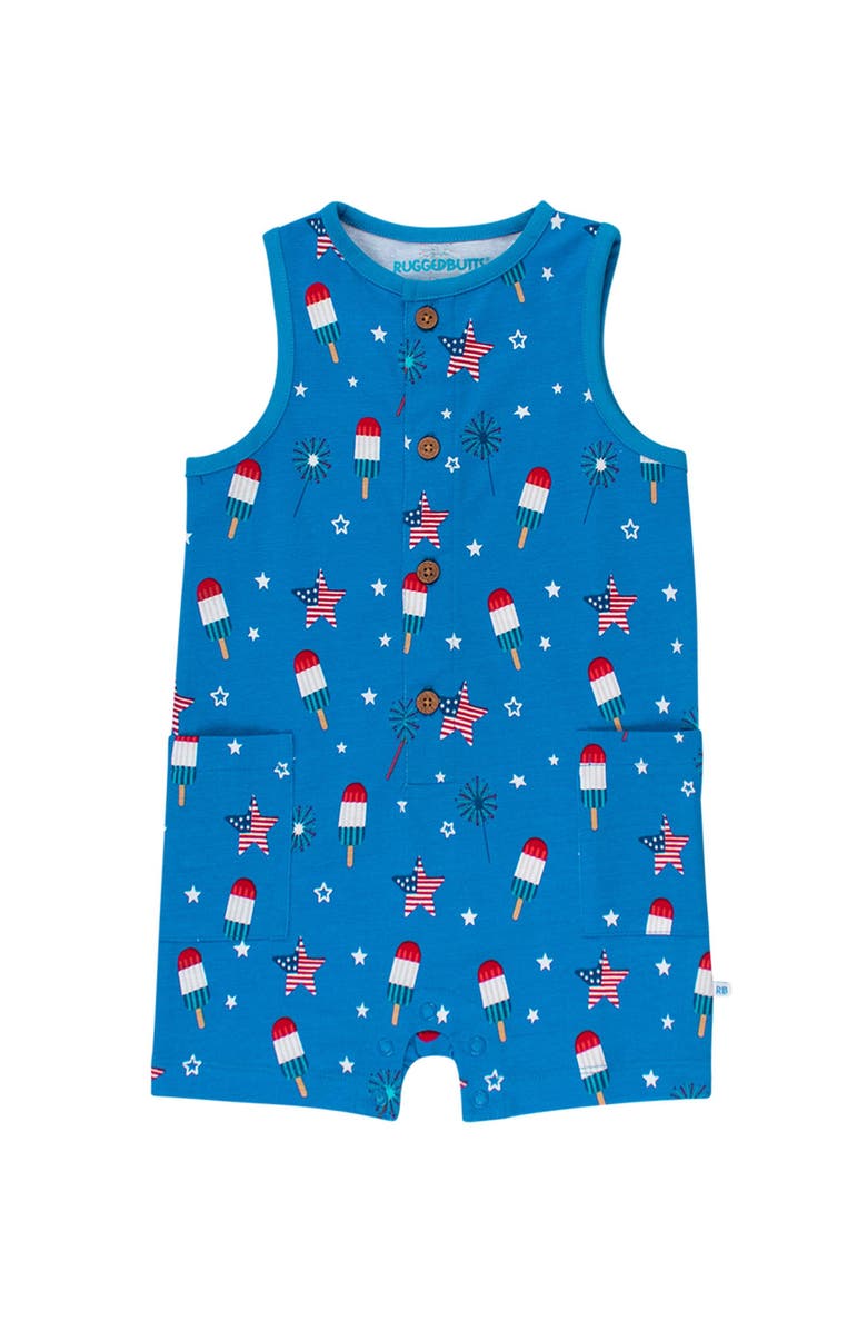 RuggedButts Baby Boys Pocket Knit Romper, Main, color, Freedom Fireworks