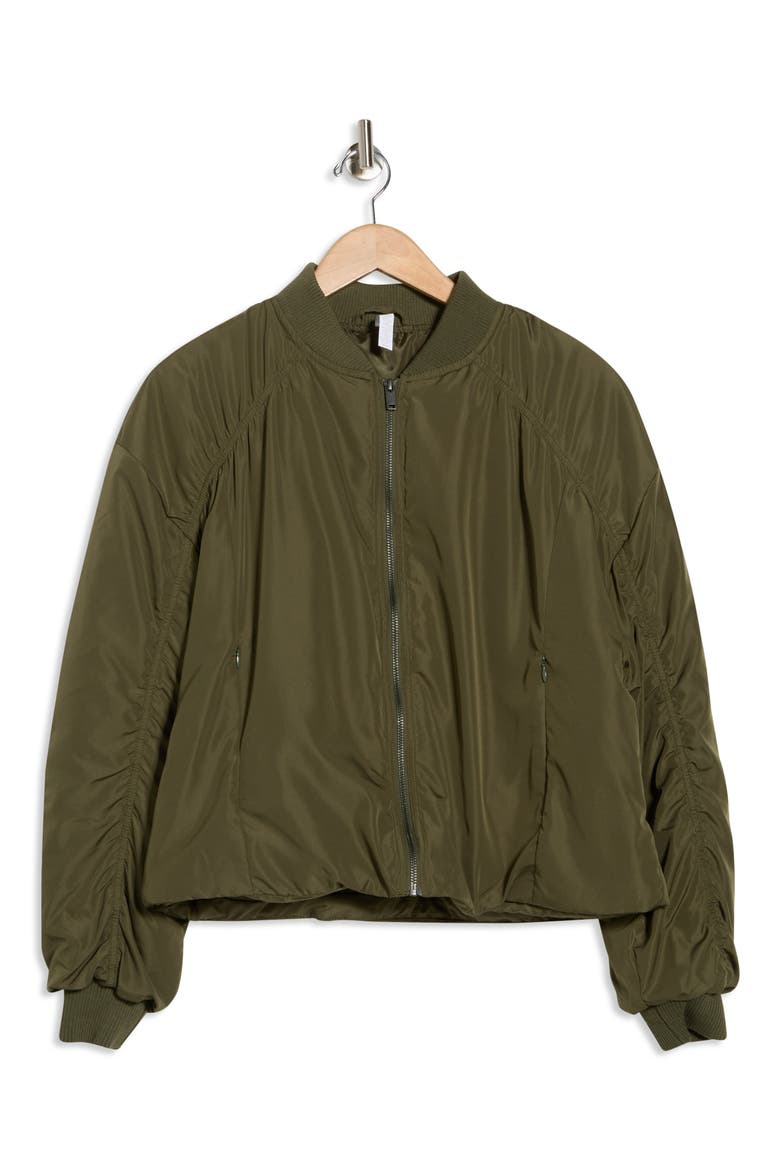 Ruched Sleeve Bomber Jacket, Alternate, color, OLIVE NIGHT