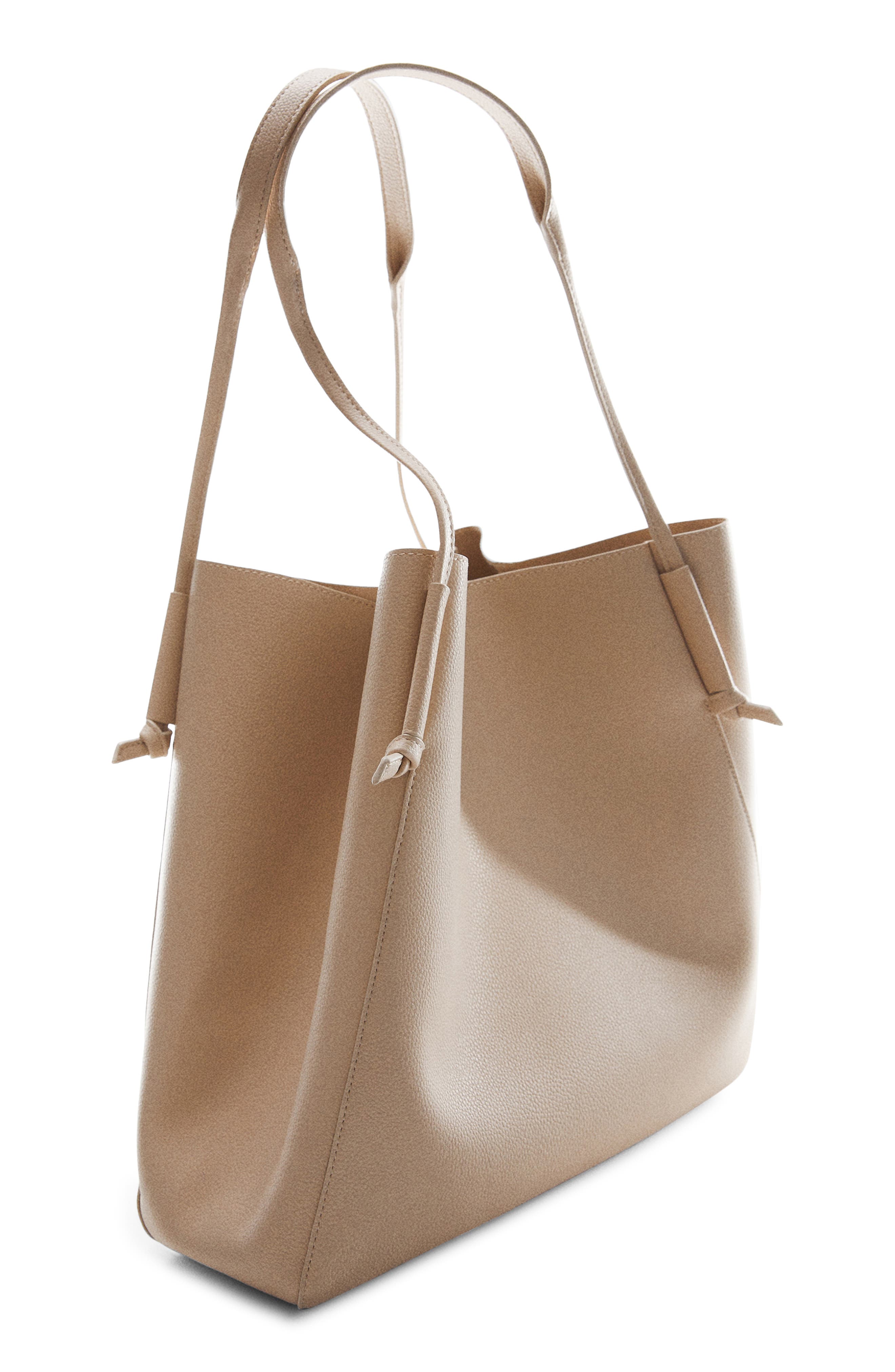 MANGO Knot Handle Faux Leather Shopper Bag, Alternate, color, 