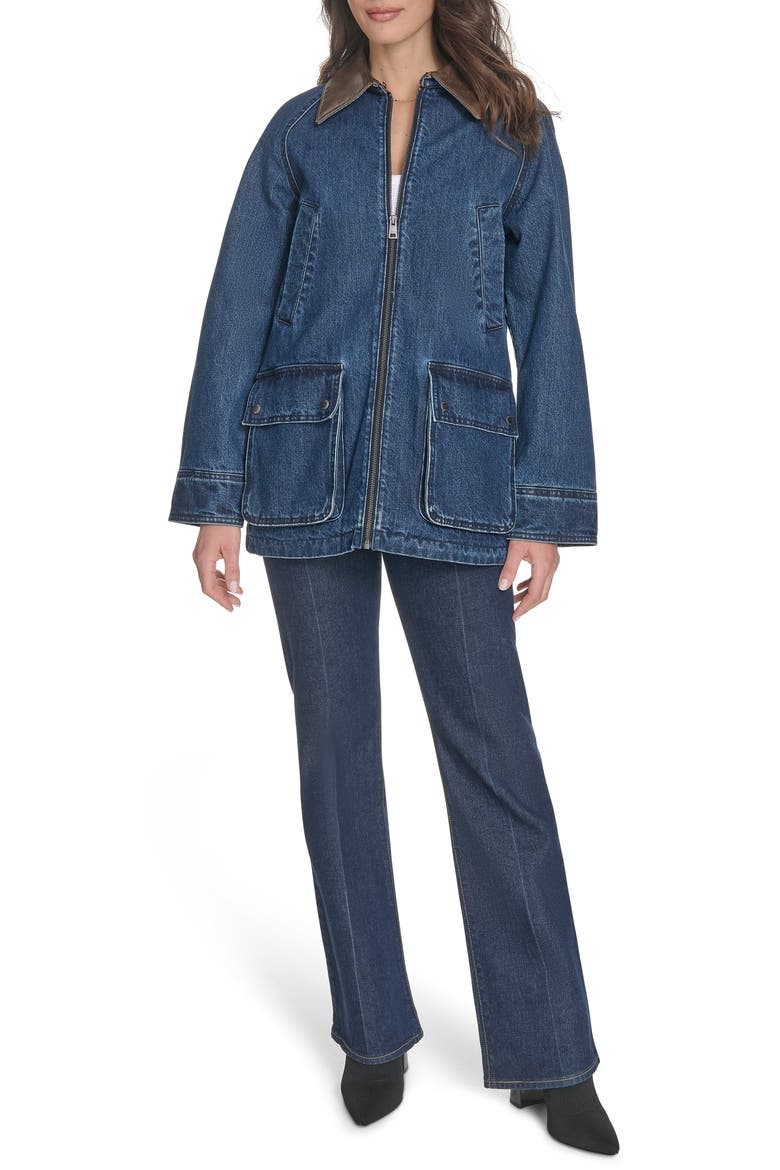 Four Pocket Barn Jacket, Alternate, color, DARK WASH DENIM