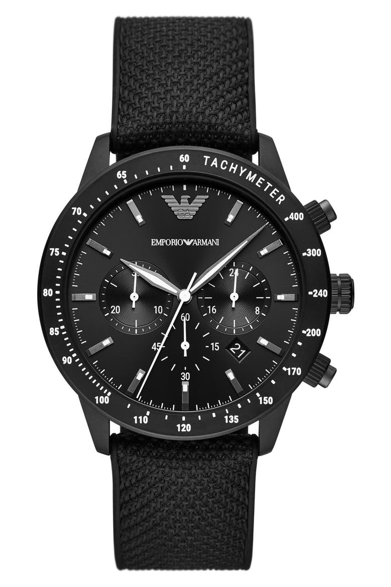 Quartz Chronograph Nylon Strap Watch, 43mm, Main, color, BLACK