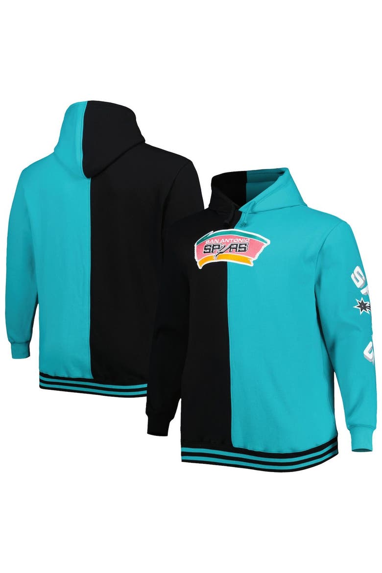 Men's Mitchell & Ness Black/Teal San Antonio Spurs Big & Tall Hardwood Classics Split Pullover Hoodie, Main, color, Black