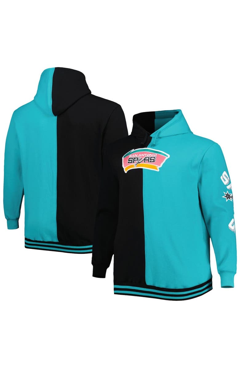 Mitchell & Ness Men's Mitchell & Ness Black/Teal San Antonio Spurs Big & Tall Hardwood Classics Split Pullover Hoodie, Main, color, Black