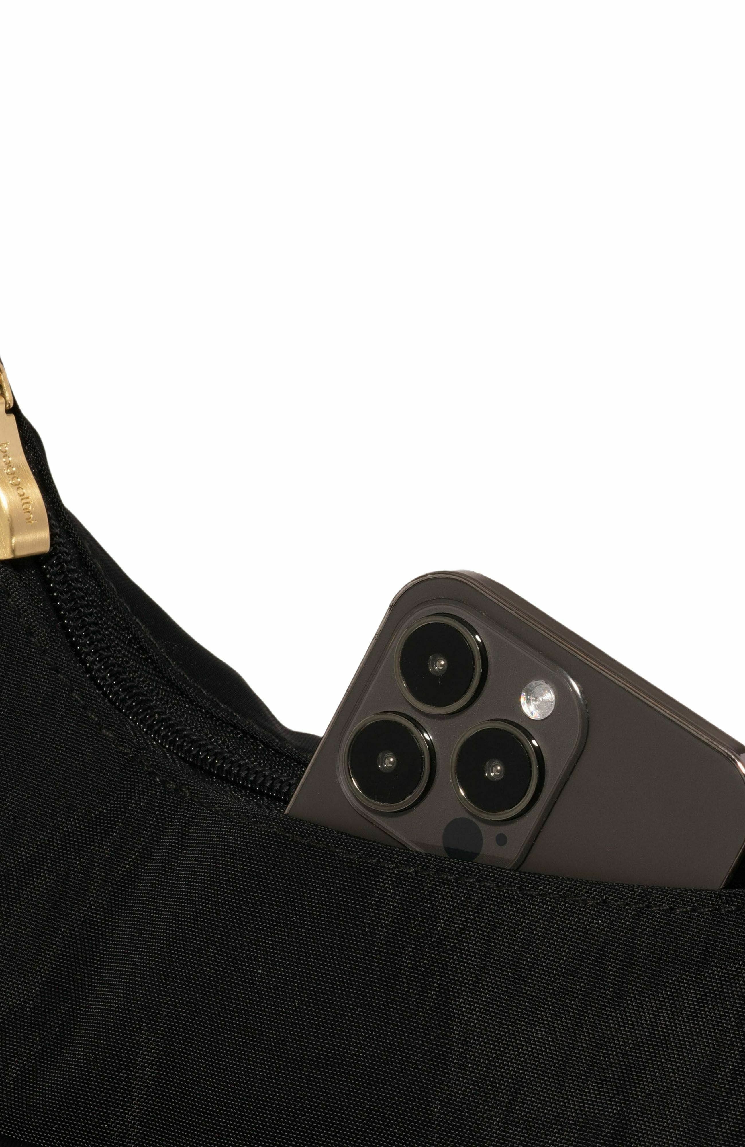 BAGGALLINI Coastal Flip Lock Half Moon Bag, Alternate, color, Black With Gold Hardware