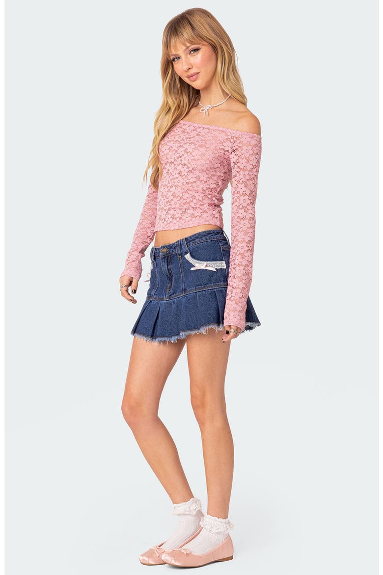 Katalina Pleated Denim Miniskirt, Alternate, color, DARK-BLUE
