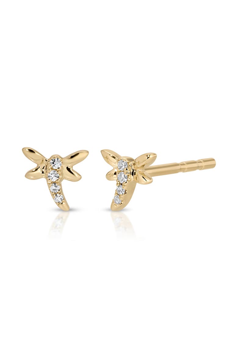 Mini Dragonfly Diamond Stud Earrings, Main, color, 14K YELLOW GOLD