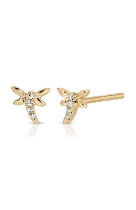 Mini Dragonfly Diamond Stud Earrings