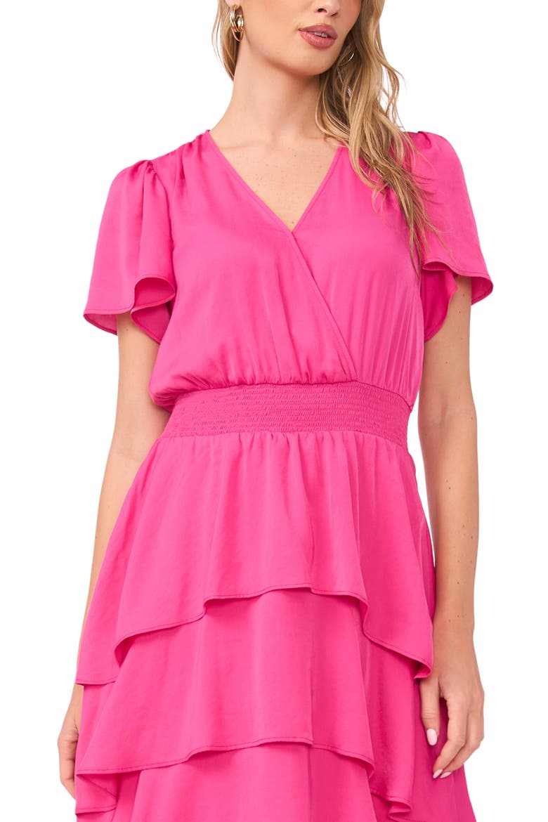 Flutter Sleeve Tiered Dress, Alternate, color, RASPBERRY SORBET