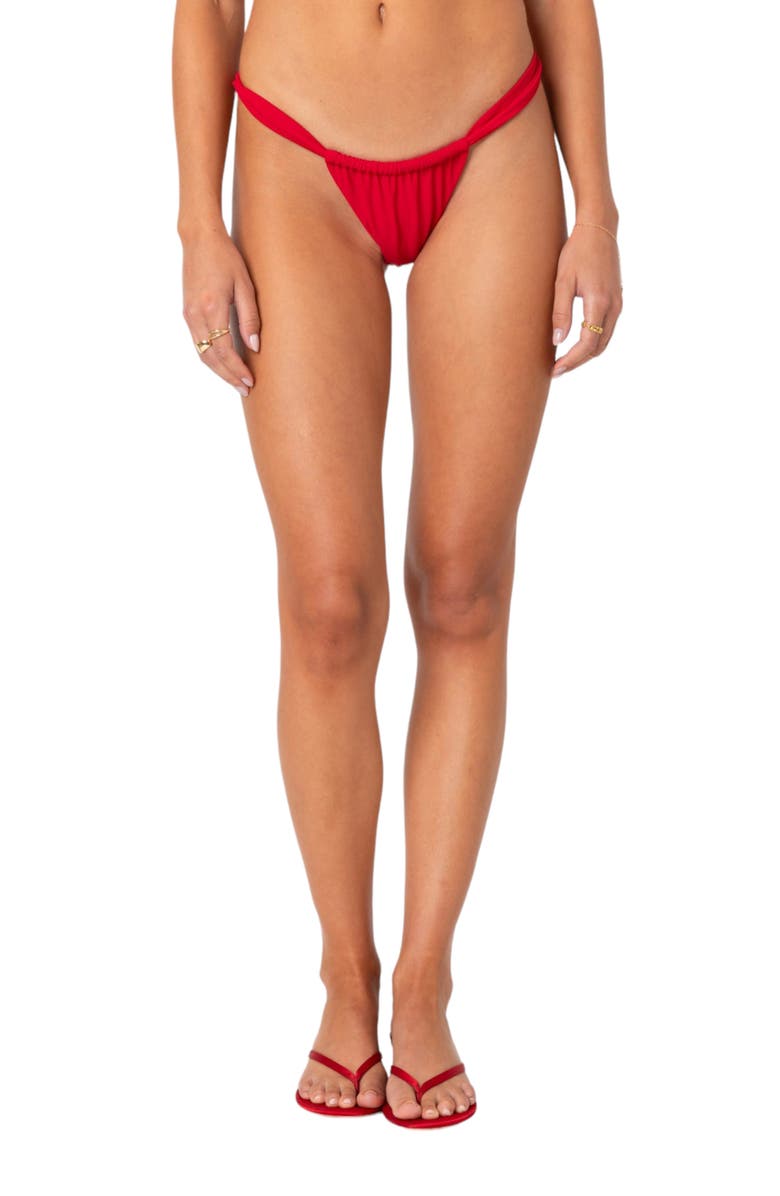 EDIKTED Soraya Ruched Bikini Bottoms, Main, color, Red