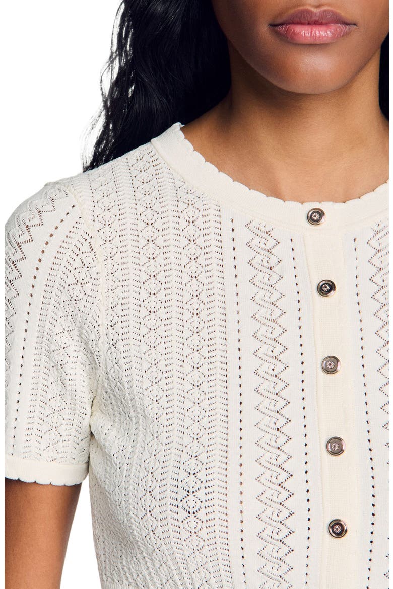 Pointelle knit cardigan, Main, color, Ecru