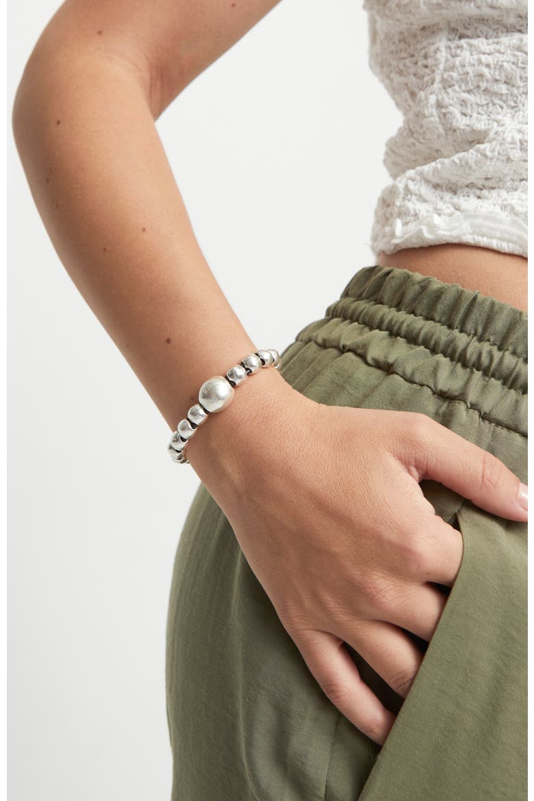 Leather Bracelet with a Large Bead, Alternate, color, Silver