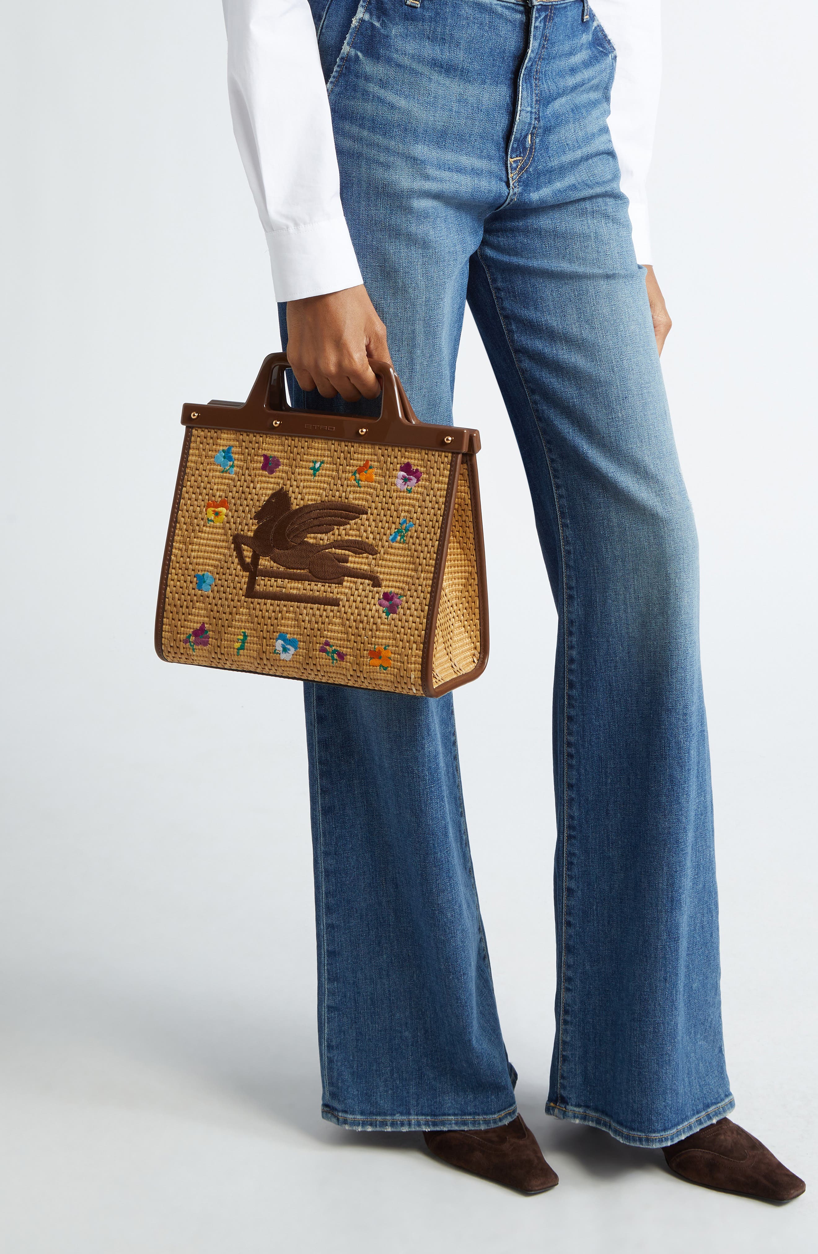 Etro Medium Love Trotter Straw Shopper, Alternate, color, 